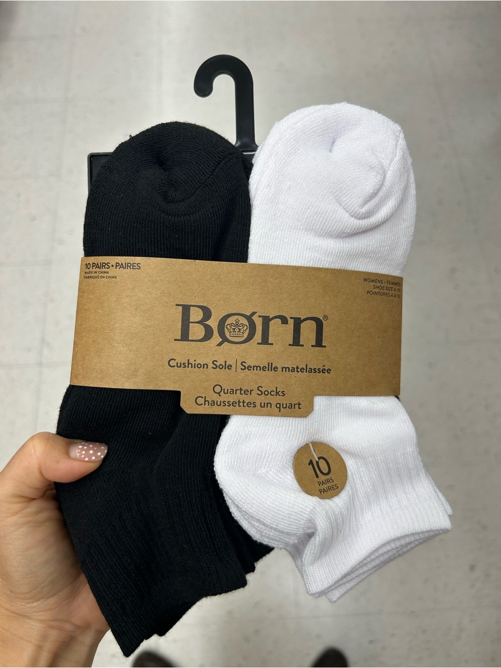 Born women Cushion Quarter Socks - Black & White (10 Pairs)